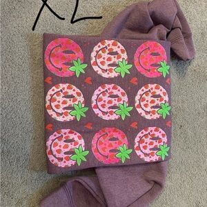 Purple crewneck with Strawberry Graphic